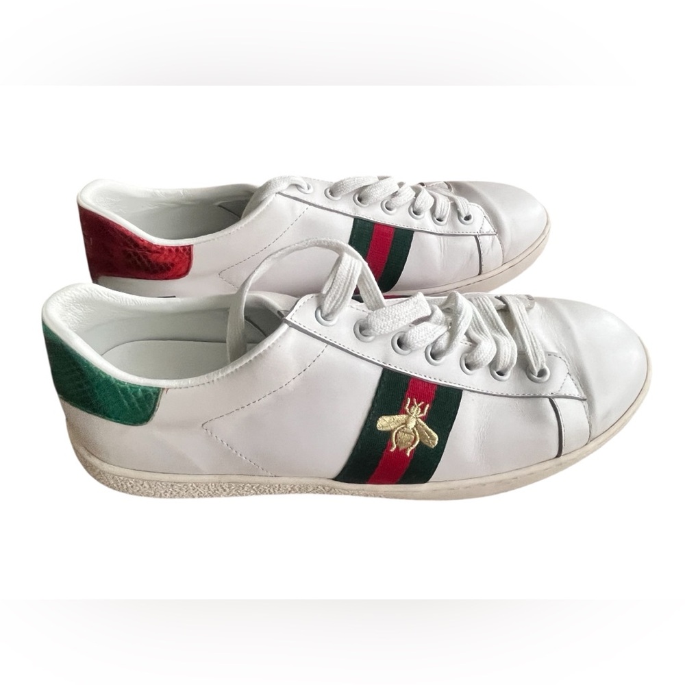 Gucci White Sneakers with Red and Green Accents